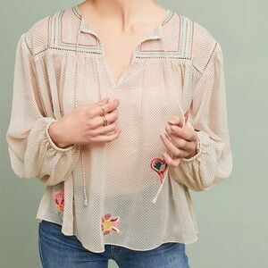 Anthropologie Ranna Gill Westown Floral Embroidered Peasant Top